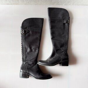 Vince Camuto Over the Knee High Black Leather Studded w/ Zipper Boots Size 6